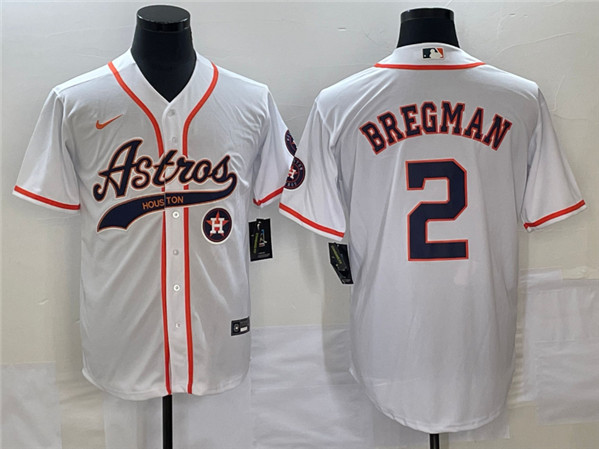 Men's Houston Astros #2 Alex Bregman White With Patch Cool Base Stitched Baseball Jersey - Click Image to Close